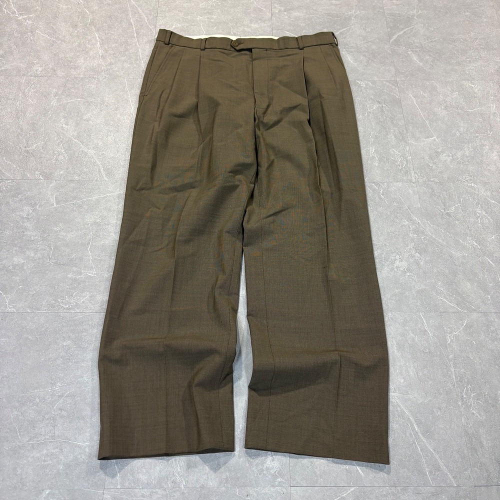 Stafford Washable Wardrobe Mens Pleated Dress Pants Brown Wool Blend 38x30